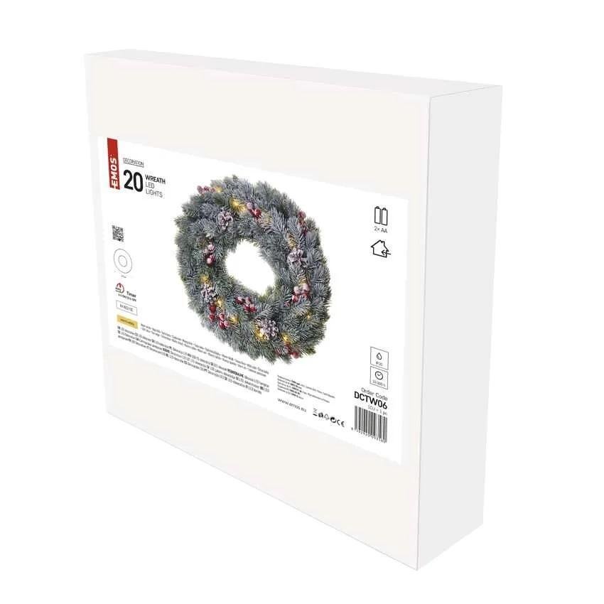 Декорация коледен венец 38см LED топла светлина IP20 с батерии FIGURES EMOS - DCTW06