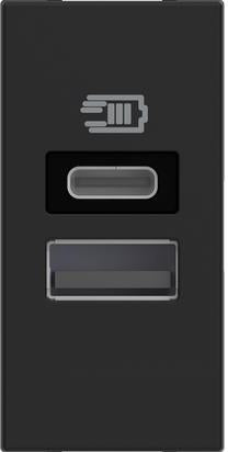 Розетка 2xUSB за зареждане тип A+C 3A 15W 1 мод. цвят Черен /блистер/ Classia Bticino, BTICINO, RG4191AC