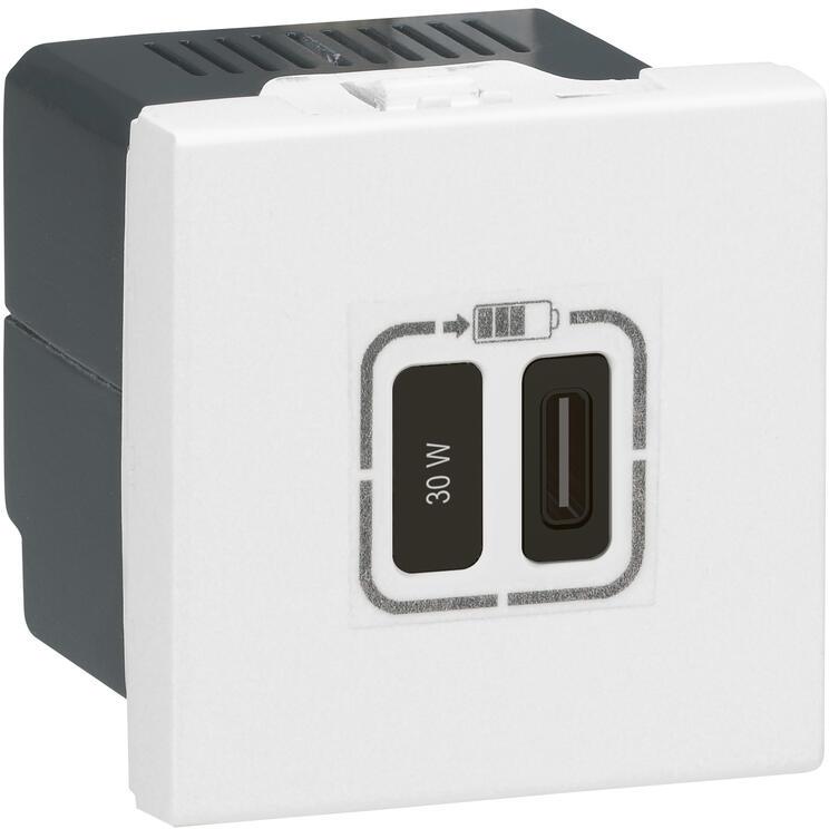Розетка USB за зареждане тип C Power Delivery 30W 2 мод. цвят Бял Mosaic Legrand, LEGRAND, 77585L