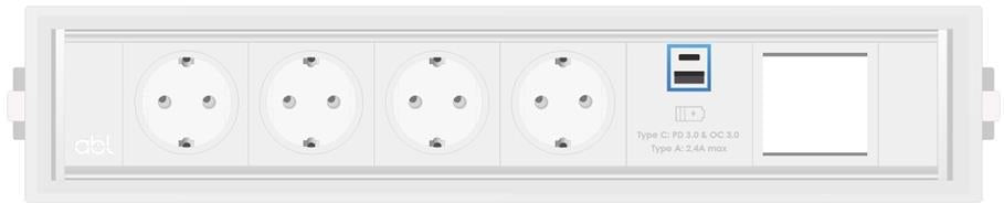 Модул Level-C 6M с 4х Шуко, USB тип A+C Power Delivery 35W и 1х празен модул, цвят Бял/Бял, ABL, ABL Сърбия, 2G0WF4A4