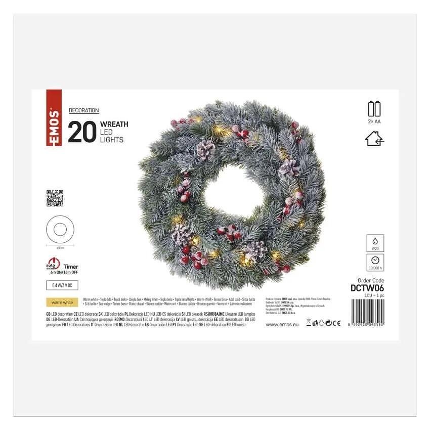 Декорация коледен венец 38см LED топла светлина IP20 с батерии FIGURES EMOS - DCTW06