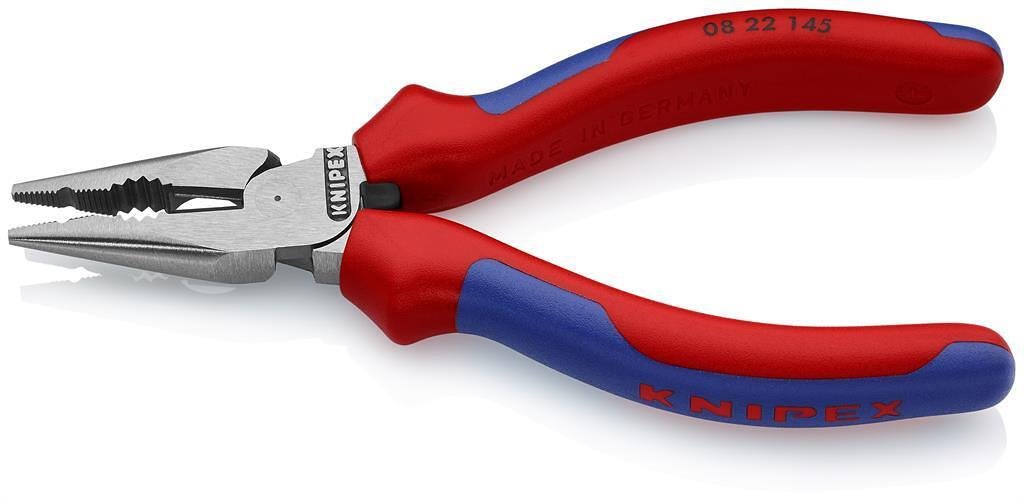 Комбинирани клещи с остър връх, синьо-червена ръкохватка 145мм, Knipex - K0822145