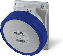 Промишлен контакт 2P+Е 32A 200-250V IP66, 6h серия Optima панелен монтаж 84x106мм Scame-418.3263 син/сив