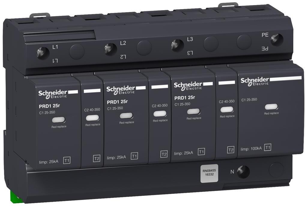 Катоден отводител тип 1+2 PRD1 25kA 350V 3P+N с индикация SE, SCHNEIDER ELECTRIC НИСКО НАПРЕЖЕНИЕ, 16332