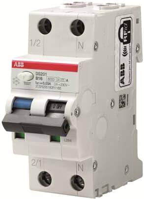 ДТЗ комбинирана DS201 1P+N 10A крива B 30mA тип AC 6kA 2 мод. ABB, 2CSR255080R1105