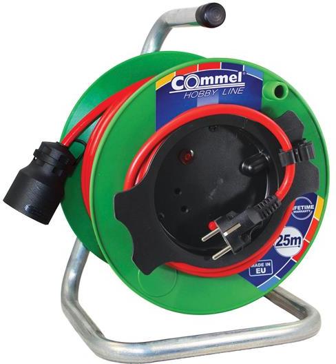 Макара удължител червен 25м IP20 H05VV-F 3G1.5mm2 с термична защита Commel, COMMEL, C0991