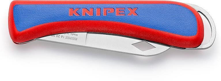 Сгъваем нож за електротехници, синьо-червена ръкохватка 120мм, Knipex - K162050SB