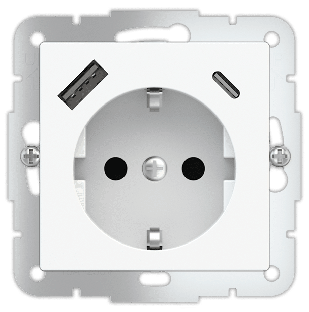 Контакт ШУКО 2P+E 16A + USB тип A+C механизъм 55x55 EKINEX, EK-PWS-DE-USB