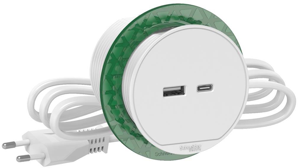 Модул за вграждане в бюро 2xUSB тип A+C, кабел 2м, цвят Бял Unica System+ SE, SCHNEIDER ELECTRIC, INS44008