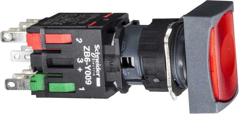 Бутон сглобен червен 1NO-1NC светещ 12...24Vac/dc Ø16mm XB6 SE, SCHNEIDER ELECTRIC НИСКО НАПРЕЖЕНИЕ, XB6DW4B5B
