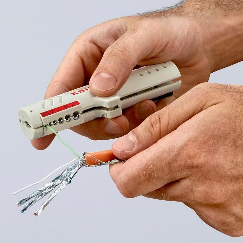 Инструмент за заголване на LAN кабели, сива ръкохватка 125мм, с фиксатор, Knipex - K1665125SB