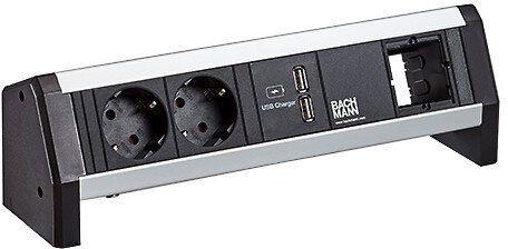 Модул DESK 1 с 2х Шуко, USB тип A+C и 1х празен модул, цвят Черен, Bachmann, BACHMANN, B902.0814