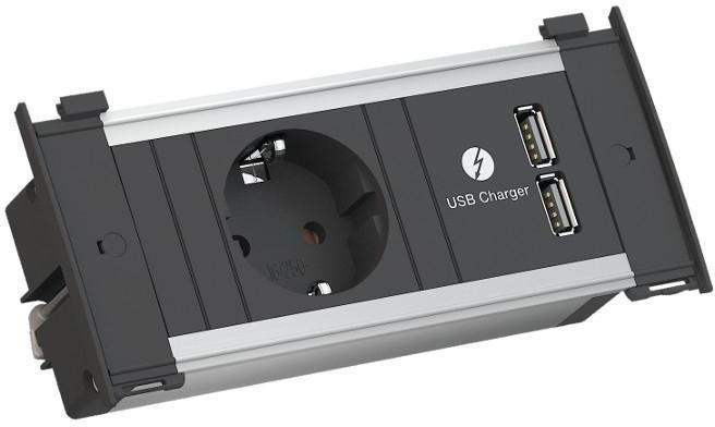 Модул за KAPSA XS с 1х Шуко и USB тип A+A, с кабел 2м, цвят Черен, Bachmann, BACHMANN, B927.201