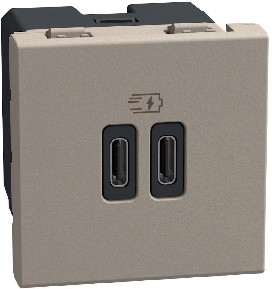 Розетка 2xUSB за зареждане тип C+C 3A 30W 2 мод. цвят Камък Light Now Bticino, BTICINO, YG4293CC