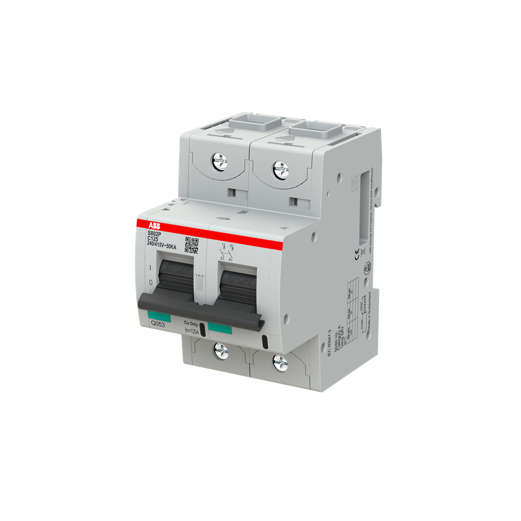 Автоматичен прекъсвач S802P 2P 125A крива С 50kA ABB, 2CCG001231R0001