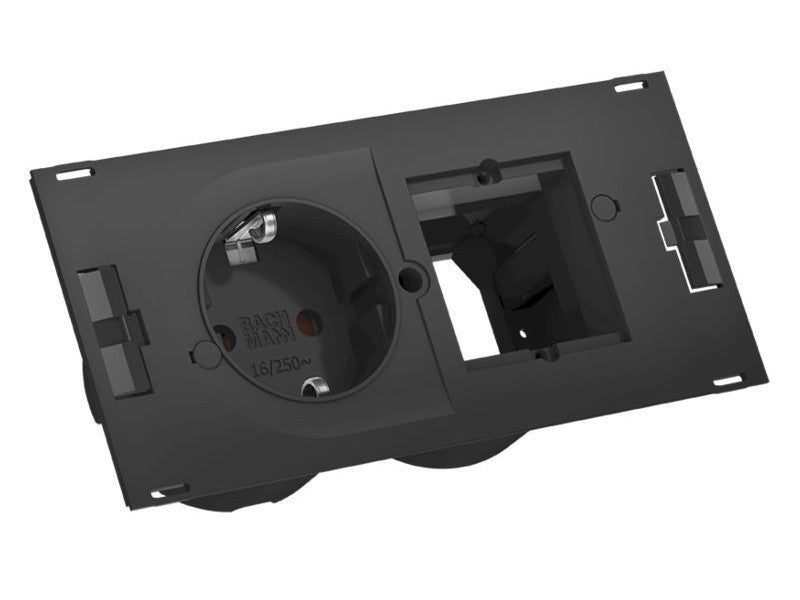 Модул за DUE с 1х Шуко и 1x празен модул, цвят Черен, Bachmann, BACHMANN, B929.030
