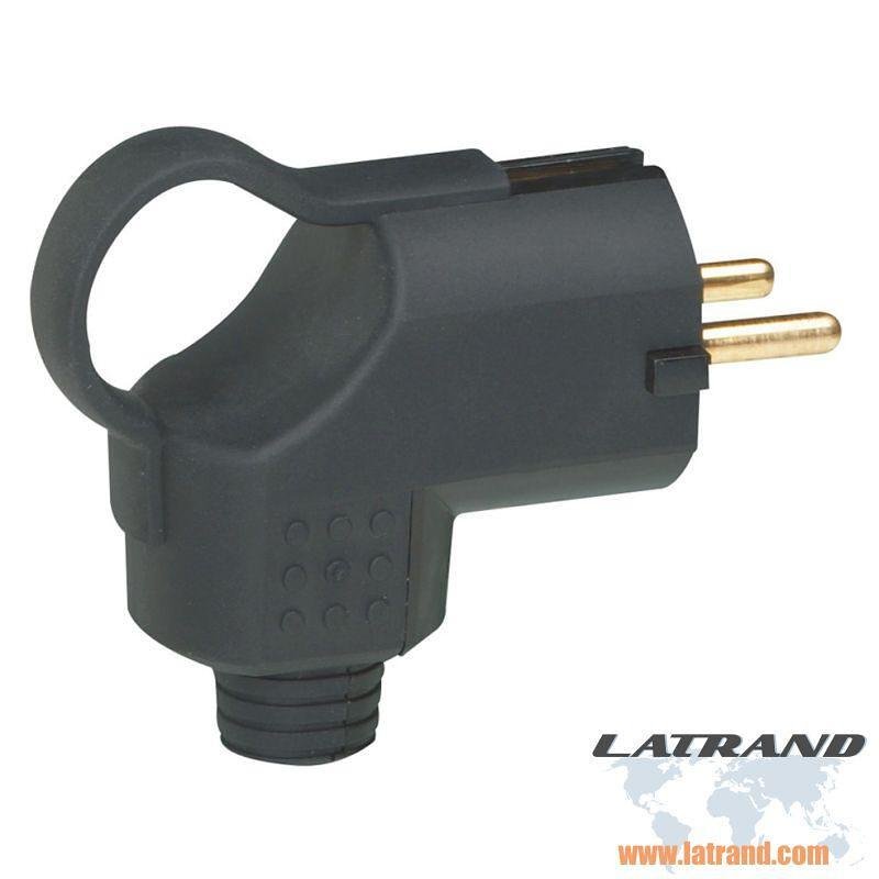 Щепсел черен 90° изход на кабел 3х2,5мм2  2Р+Т 16А IP44 250V гумиран Legrand - 50252