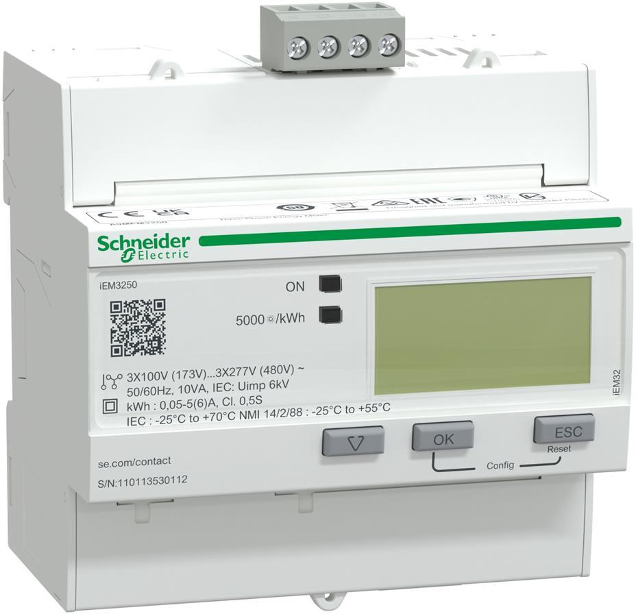 Трифазен мерител за ИНДИРЕКТНО мерене на ел. енергия Acti 9 iEM, Modbus, за DIN монтаж 5 мод, SE, SCHNEIDER ELECTRIC НИСКО НАПРЕЖЕНИЕ, A9MEM3250