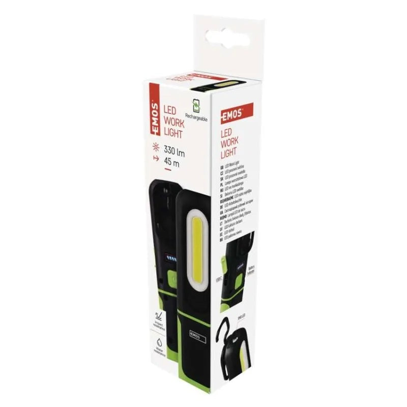 Работна лампа 330lm 45м 3ч зареждаема 1200mAh пластмаса IP43 EMOS, P4537