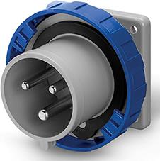 Промишлен щепсел 2P+Е 63A 200-250V IP44/54, 6h серия Optima панелен монтаж 100x110мм Scame, SCAME, 243.6393