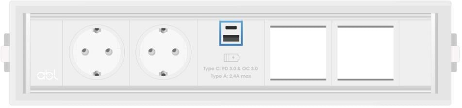 Модул Level-C 5M с 2х Шуко, USB тип A+C и 2х празни модула, цвят Бял, ABL, ABL Сърбия, 2G01F2A5