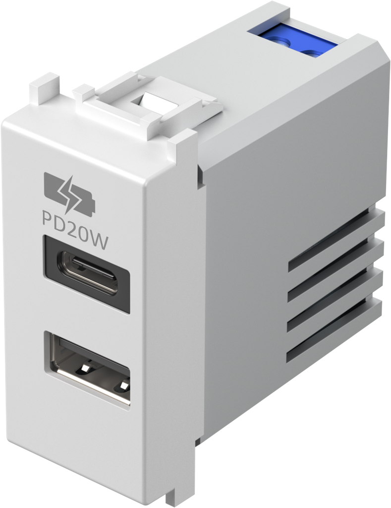 Розетка 2хUSB за зареждане тип A+C Power Delivery 20W 1 мод. цвят Бял гланц Modul TEM, EM69PW