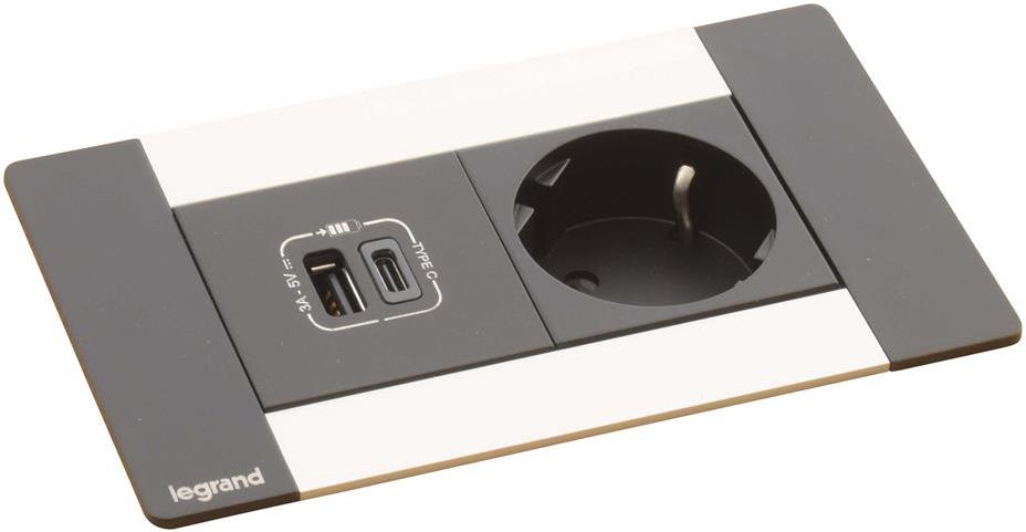 Мебелна кутия с 1х Шуко и USB тип A+C, кабел 2m, 134x80mm, цвят ЧЕРЕН МЕТАЛ, Incara Multilink Legrand, LEGRAND, 654789