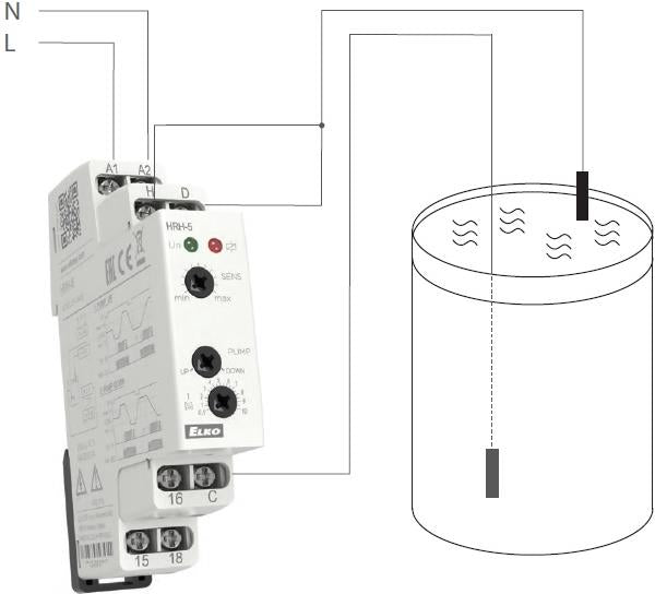Реле за контрол на ниво, 5-100 kOhm, 1c/o 8A, 24...240Vac/dc, 1DIN, Elko EP, ELKO EP, HRH-5/UNI