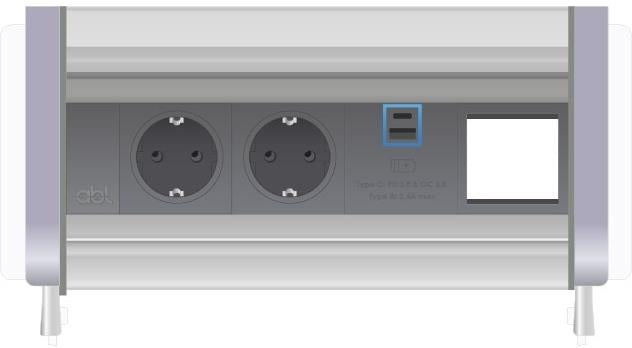 Модул Flip-S 4M с 2х Шуко, USB тип A+C и 1х празен модул, цвят Сив/Алуминий, ABL, ABL Сърбия, 2G42F2A4