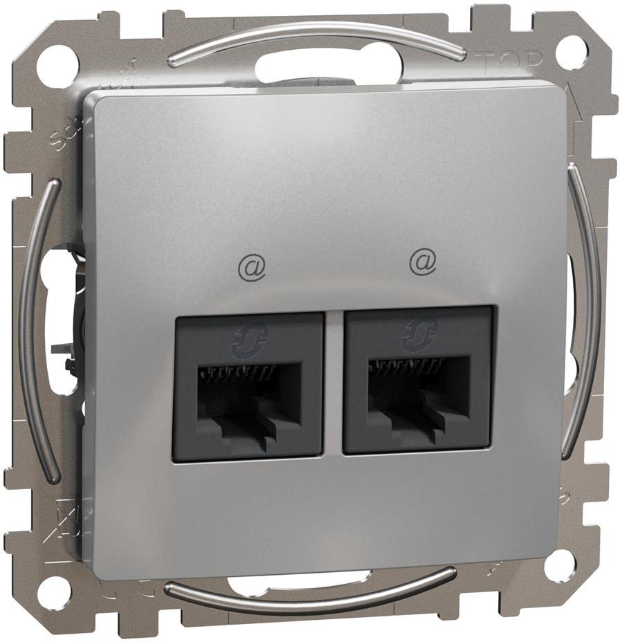 Розетка 2xRJ45 UTP cat.6 S-One цвят Алуминий Sedna SE, SCHNEIDER ELECTRIC, SDD113462