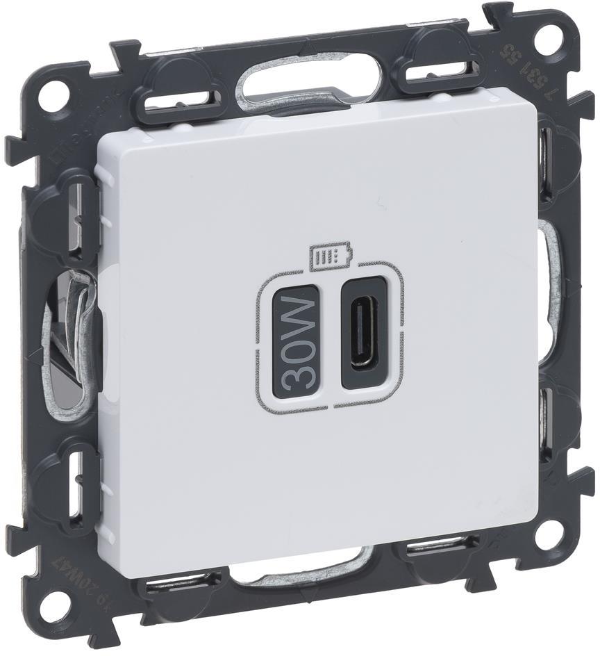 Розетка USB за зареждане тип C Power Delivery 30W цвят Бял Valena Life Legrand, LEGRAND, 753155