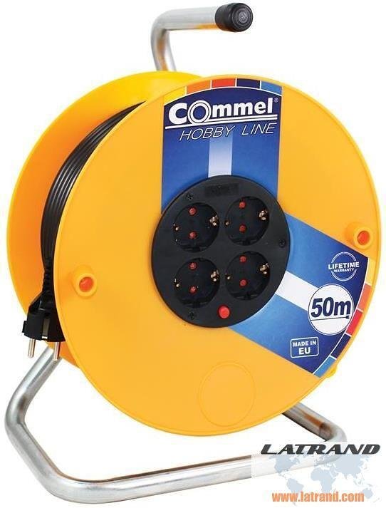 Макара жълта 50м IP20 H05VV-F 3G1.5mm2 термична защита 4 шуко Commel - C0957