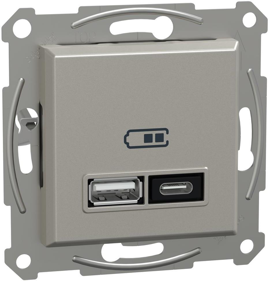 Розетка 2хUSB за зареждане тип A+C Power Delivery 21W цвят Бронз Asfora SE, SCHNEIDER ELECTRIC, EPH2700569