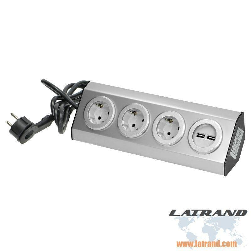 Ъглов контакт 3 гнезда с детска защита  и 2 USB type A , 45 ° FS-4 (GS), ORNO