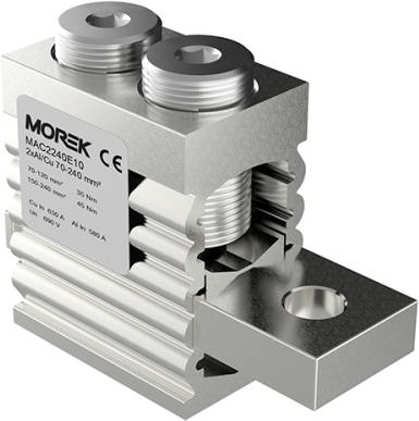 Неизолиран конектор към устройство OT240-2 2xAl/Cu 70-240 mm² h99mm 630A 690V MOREK, MAC2240E10