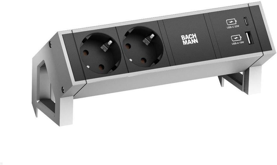 Модул DESK 2 с 2х Шуко и USB тип A+C, цвят Инокс, Bachmann, BACHMANN, B902.901