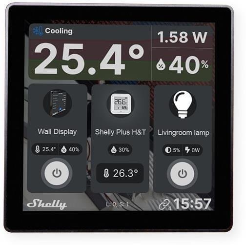 Пулт за управление със Smart реле 1х On/Off 5A изисква неутрала черен Shelly Wall Display - 262597