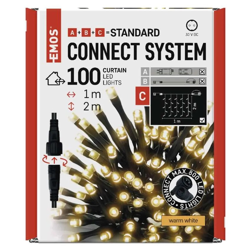 Коледни лампички разширение 100x LED топла светлина 1x2м IP44 CONNECT EMOS, D1EW01