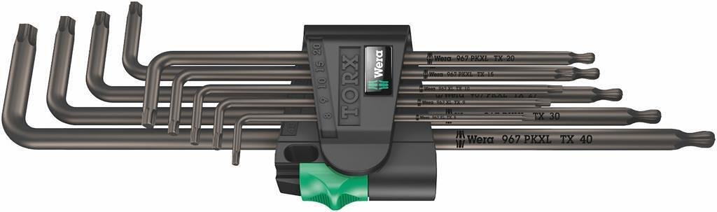 Комплект шестограми TX дълги, 9х (8…40), в щипка, 967 PKXL L-key BlackLaser Wera - W024460