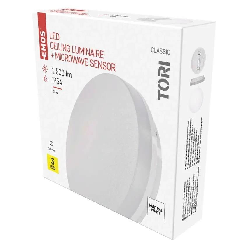 Плафон LED DN220 15W 4000K 1500lm 120° 30000h IP54 с датчик TORI EMOS