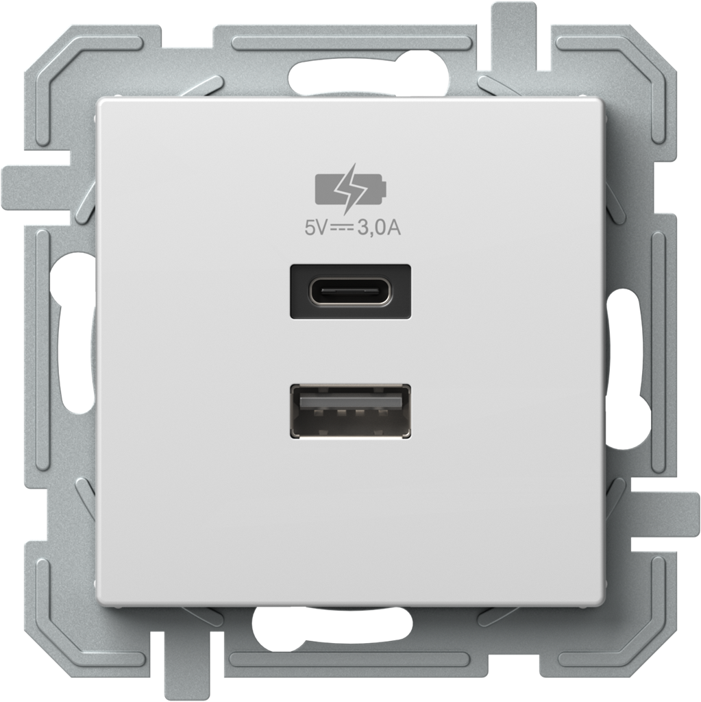 Розетка 2хUSB за зареждане тип A+C 3A 15W цвят Бял Logiq TEM, EQ68PWXO