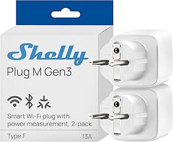 Комплект 2х адаптер Smart за контакт 1х Шуко 13A с мерител Shelly Plug M Gen3 - 074173, SHELLY, Shelly Plug M Gen3 x2