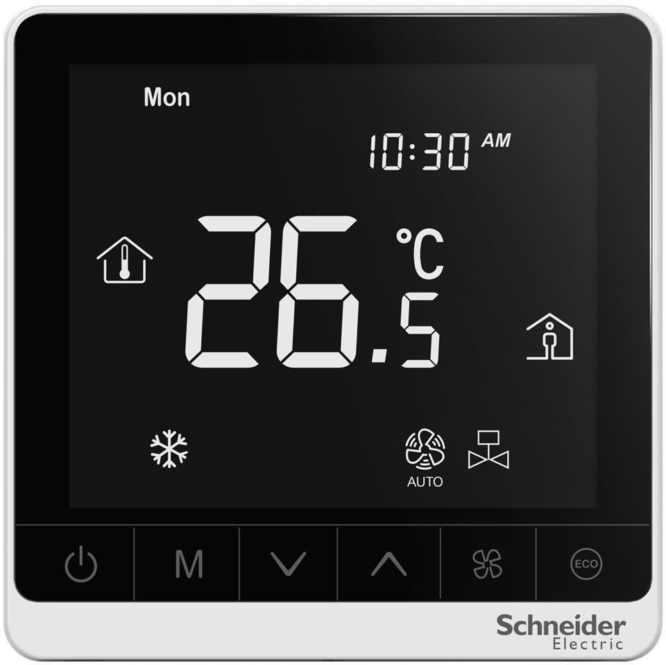 Термостат за отопление и охлаждане 5…35 °C с LCD сензорен дисплей за 4-тръбни вентилаторни конвектори, Modbus, за вграждане, SE, SCHNEIDER ELECTRIC, TC907-3A4LMA