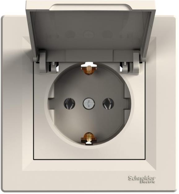 Контакт ШУКО 16A с капак IP44 и детска защита моноблок цвят Крем Asfora SE, SCHNEIDER ELECTRIC, EPH3100323