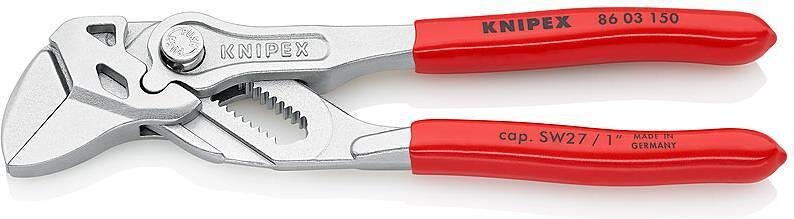 Клещи раздвижени, хромирани, червена ръкохватка 150мм, Knipex - K8603150
