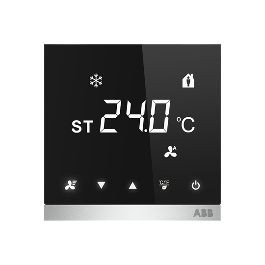 Термостат KNX за отопление и охлаждане с LCD дисплей, за 2/4 тръбни вентилаторни конвектори, за вграждане, ABB, 2TAZ740010R2001