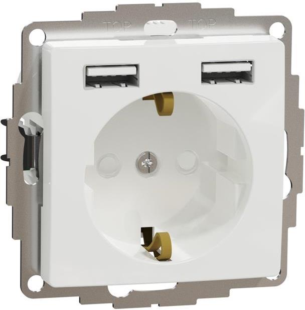 Контакт шуко с детска защита авт. и USB тип A+A 2.4A 12W цвят Бял Sedna SE