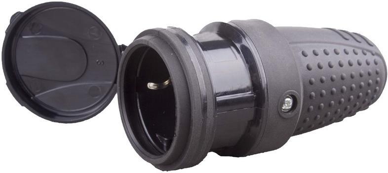 Куплунг черен 2P+Т 16A ІР44 250V гумиран с капак GAO, 0146H