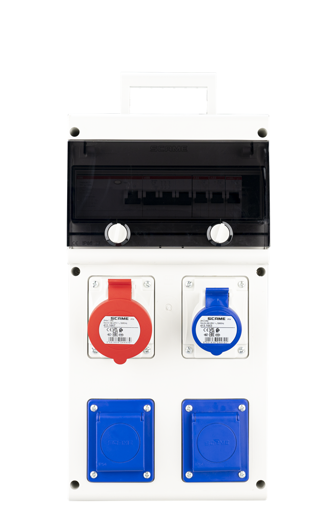 Табло 632.4500 тип А сглобено с индустриални контакти Scame и токови защити ABB, SCAME, 632.4500-A