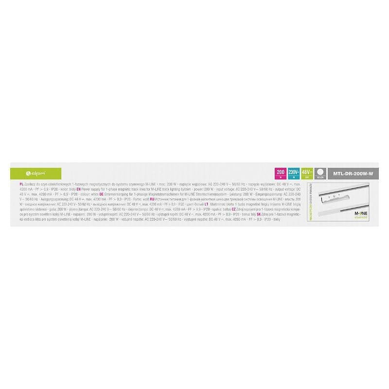 Захранване за магнитна релса M-LINE, бяло, 200W 24V DC, DPM, MTL-DR-200W-W
